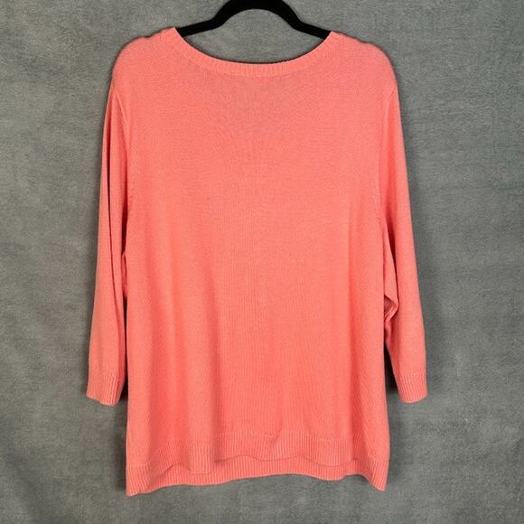 Talbots Sweater Womens 2X Pink Fruit Oranges Long Sleeve Preppy Resort Spring - Picture 5 of 11